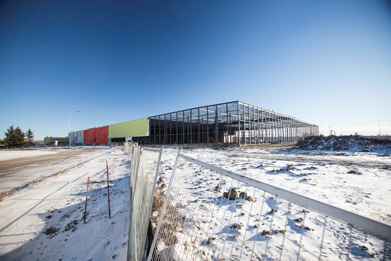 The massive AGLC liquor-distribution warehouse taking shape in the Campbell Business Park is expected to be finished in spring 2018.
