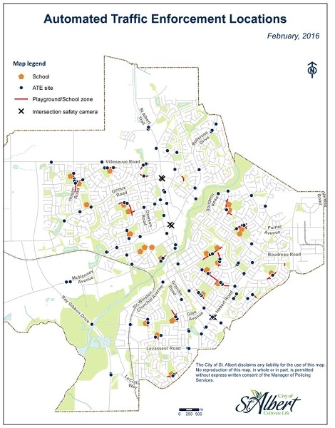 PHOTO RADAR LOCATIONS – There are roughly 100 approved photo-enforcement locations in St. Albert. These locations are up for review this spring.
