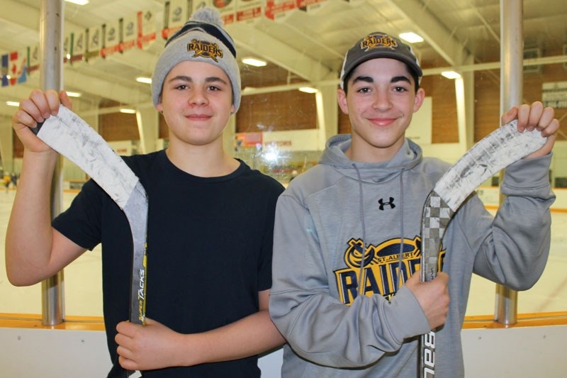 BROTHERS – Carter and Matt Savoie of the St. Albert Gregg Distributors Sabres are among the top scorers in the Alberta Major Bantam Hockey League. After 24 games