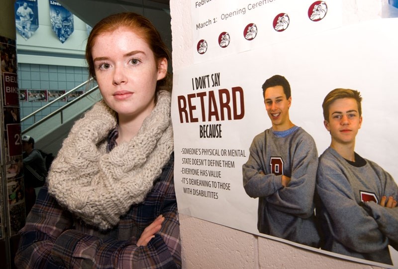 WORDS HURT – Bellerose Soul Team member Teresa McKernan helped create the school&#8217;s recent poster campaign that aims to discourage use of language that stigmatizes