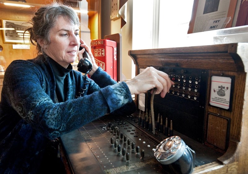 IS THIS COLLECT? — Edmonton Telephone Historical Centre guest Kathleen Haggarty demonstrates how one would use a turn-of-the-century switchboard. For over 60 years
