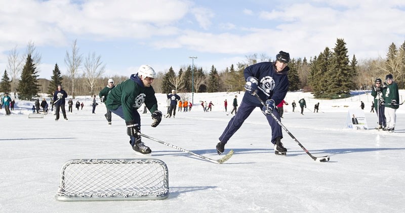The Canadian Progress Club&#8217;s seventh annual pond hockey championship is taking place at Lacombe Lake Park today