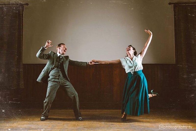 Triple threat performers Jason Hardwick and Chelsea Preston kick it up a notch rehearsing Broadway dance numbers for Plain Jane Theatre&#8217;s production of Ah! Romance!