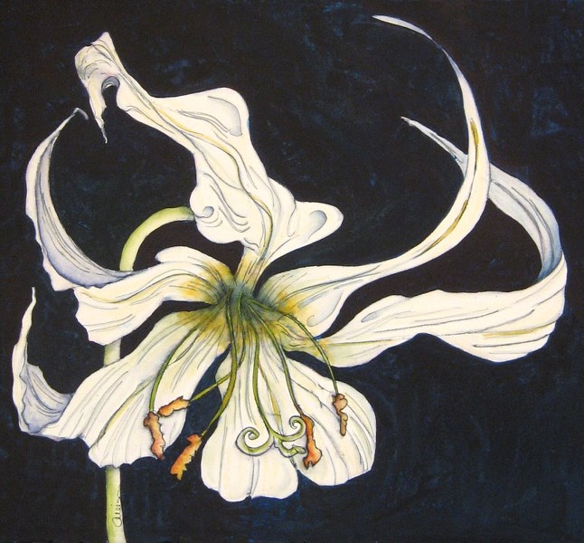 Allison Argy-Burgess&#8217; watercolour work called Lily Tangle from the Spring Flowers show at The Carrot Gallery
