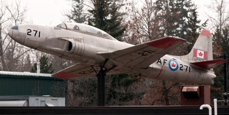 FLYING HIGH –The Lockheed T-33AN Silver Star 3 (T-Bird) trainer jet will be rededicated April 9. The trainer jet had originally been sitting atop a concrete pedestal on Taché 