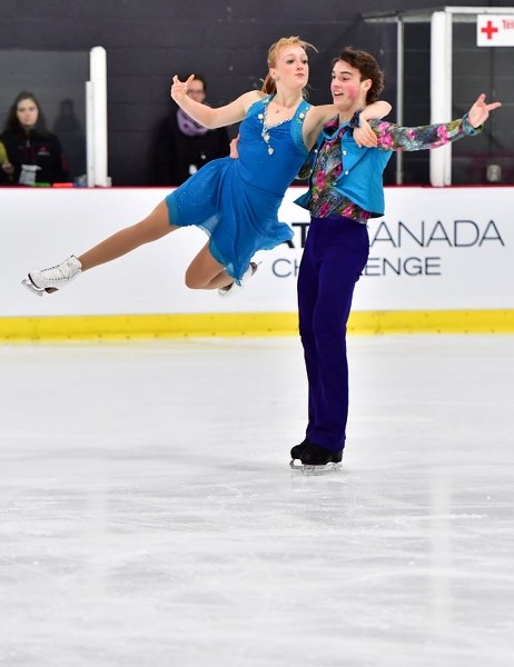 TEAMWORK – Lee Royer of St. Albert and Ashlynne Stairs of Calgary perform their free dance routine at the 2016 Canada Challenge in Montral. The ice dance duo of the