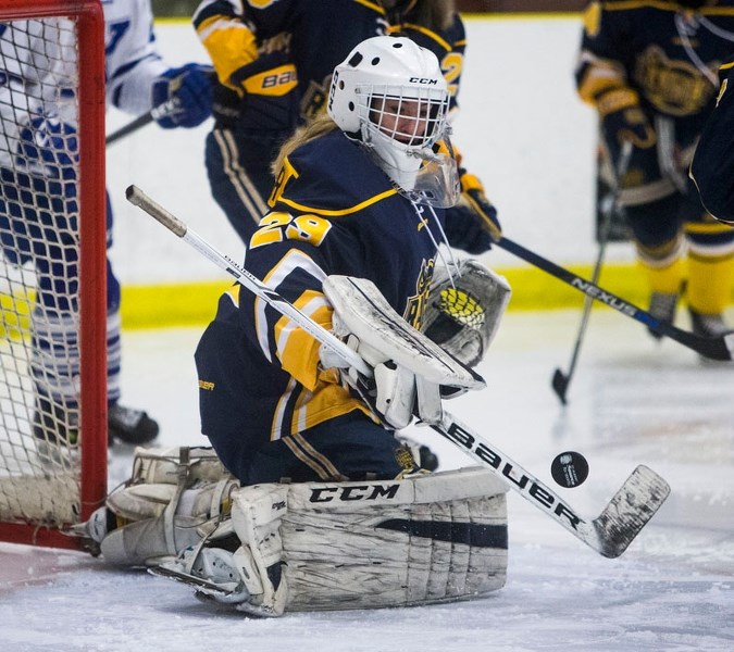 NET DEFENDER â€“ Camryn Drever turns away a shot for the St. Albert Slash