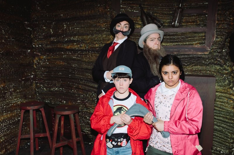 The Bone Wars running at the Backstage Theatre until April 29 examines the destructiveness of obsessive competition. Front left to right is Elena Belyea (Tickallia) and