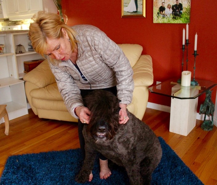 Holly Tibble pets her nine-year-old dog Bear