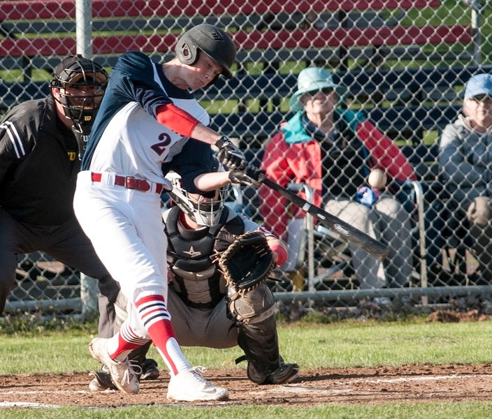BATTER UP â€“ Ryan Marples of the St. Albert Cardinals fouls off a pitch in last week&#8217;s 4-3 win against SEEBA in the Norwest Midget AAA Baseball League. Tonight the