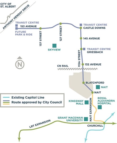 Approved concept for the Metro LRT extension in North Edmonton.