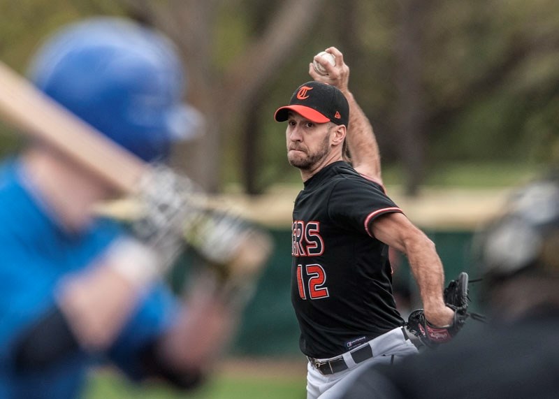 ARMED AND DANGEROUS &#8211; Craig Tomas delivers a pitch for the St. Albert Tigers in the Sunburst Baseball League. The Tigers hosts their annual tournament this weekend at