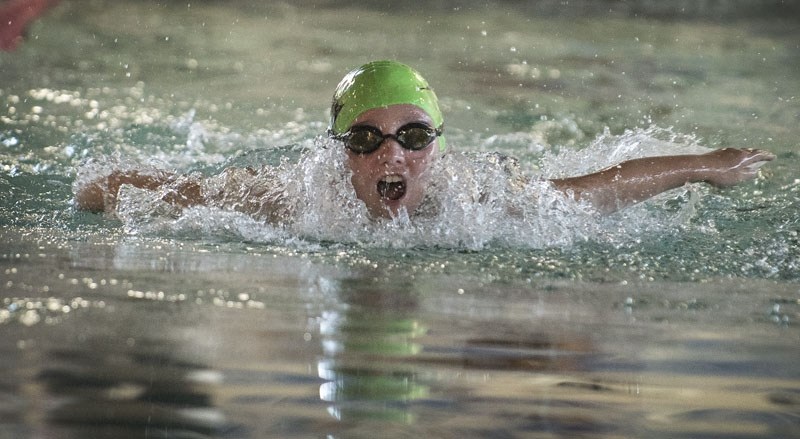 Tayte Parayko competes in the Girls 25M short fly for the Sailfish during the St. Albert Sailfish Invitational Swim Meet at Fountain Park Recreation Centre in St. Albert on