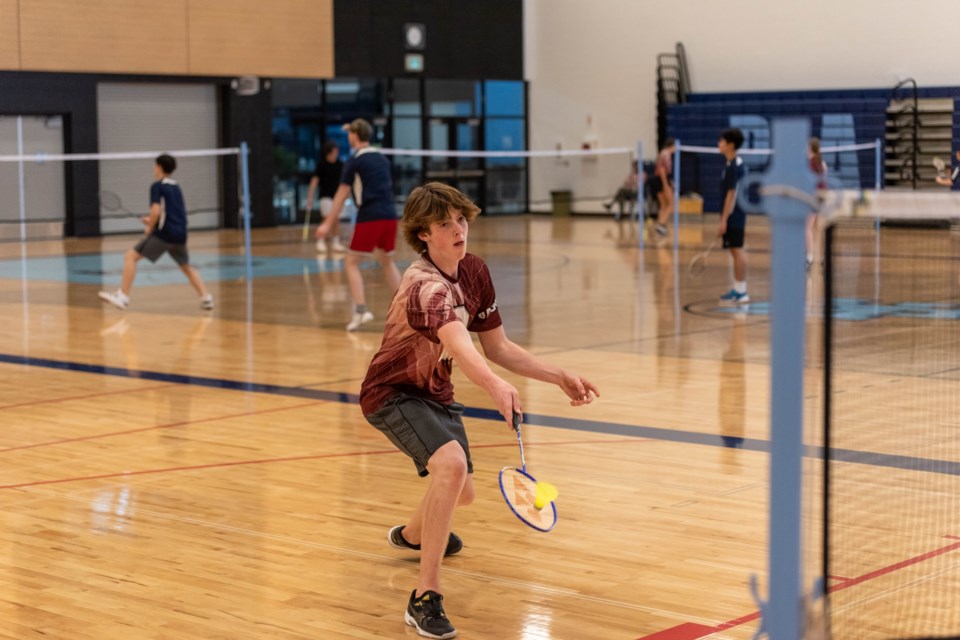 Bellerose Composite High School badminton player Matthew Lenz returns a shot at the 2023 Golden Birdie Tournament. Mike Larocque/ PHOTO