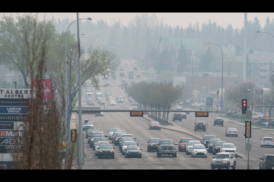 It was a smoke-filled day in St Albert on Saturday, May 11.(JOHN LUCAS/St Albert Gazette)