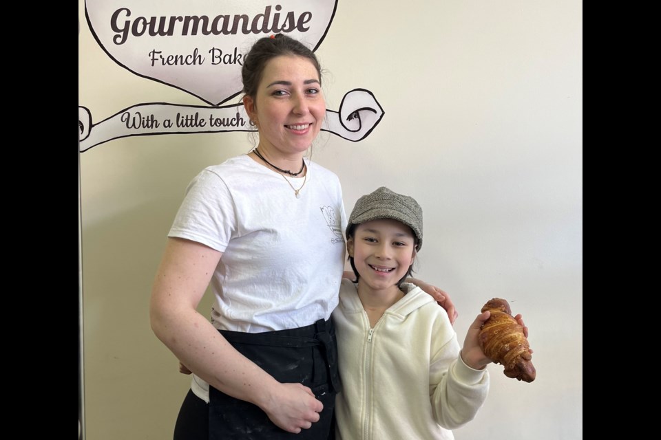 Chef and co-owner Aurelie with Asher at Gourmandise French Bakery in Milverton.