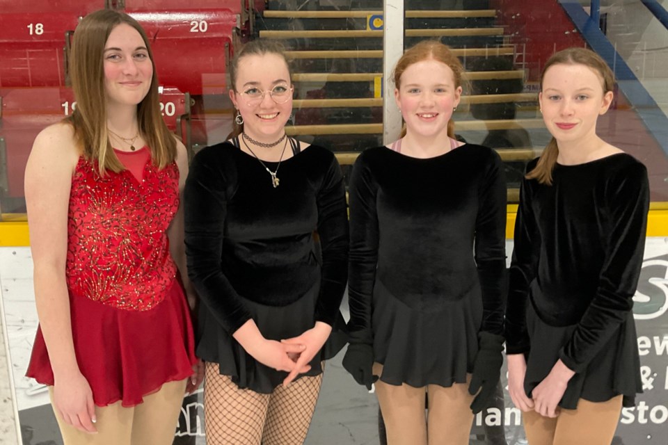 Pictured, from left:  Honor Gropp placed 5th in Star 4 Girls Over 13 Group 4 in Kincardine, Reese Manzer earned bronze in Star 3 Group 6,  Danika Lingard earned gold in Star 2 Group 11 and Tessa Bell earned gold in Star 2 Group 8.