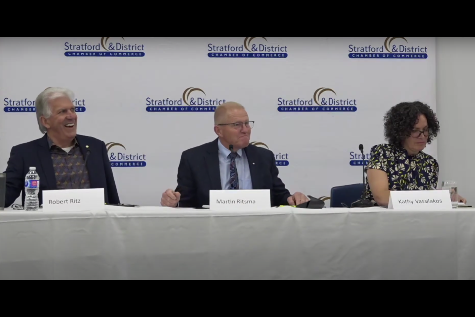 Mayoral candidates Robert Ritz, Martin Ritsma, and Kathy Vassilakos at the Chamber of Commerce debate