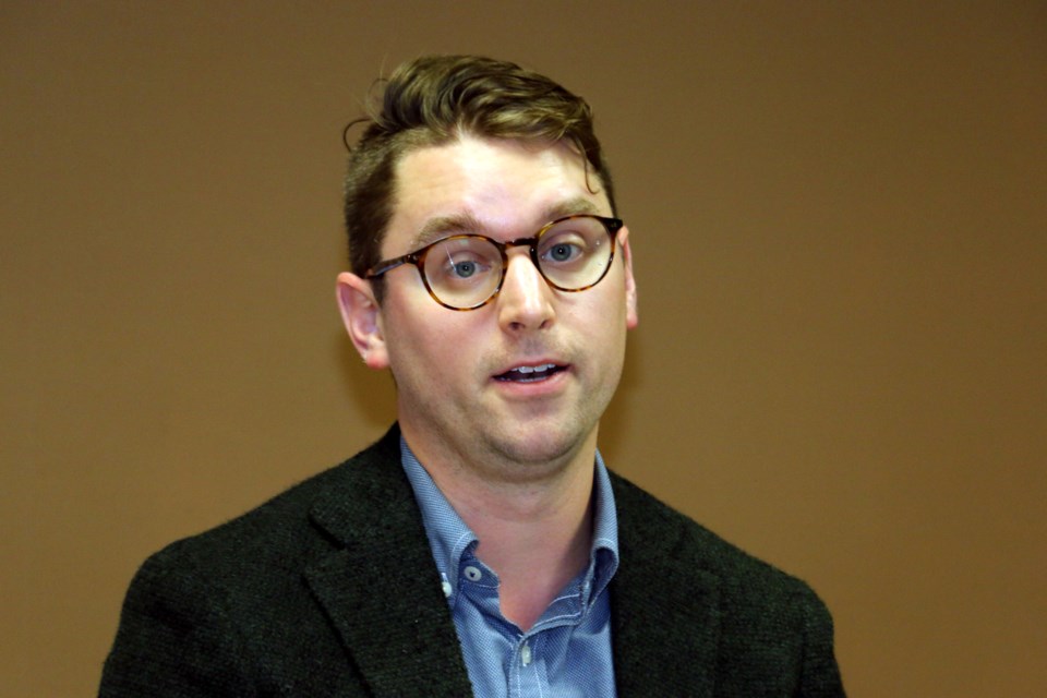 Health policy researcher Andrew Longhurst presented his report, At What Cost, in Sudbury Monday to outline what he said are the misguided policies of health care privatization by the Ontario Conservatives. (Len Gillis/Sudbury.com)
