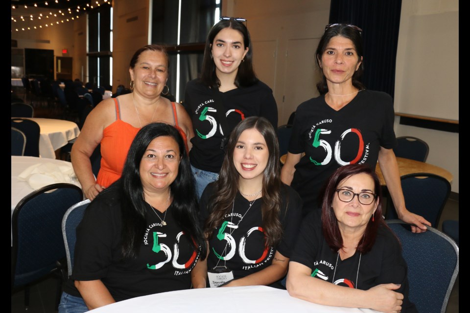 Members of the organizing committee for the 50th anniversary of the Società Caruso in Sudbury. In front from left to right, Luisa Valle, Daniella Valle and Diana Calilli. Standing from left to right are Angela Corsi-Raso, Kristina Valle and Nadia Verrelli. (Len Gillis / Sudbury.Com)
