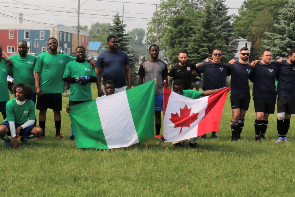 A good will challenge soccer match was held Saturday between the  Nigerian Community Association of Greater Sudbury and Greater Sudbury Police Service. (Len Gillis/Sudbury.com)