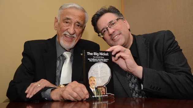 Ted Szilva (left) published a book in 2014 about his creation, the Big Nickel, along with son Jim Szilva (right). The senior Szilva passed away in March at the age of 81. Photo by Arron Pickard