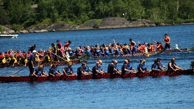 A big crowd gathered at Bell Park on Saturday for the 16th edition of the Sudbury Dragon Boat Festival, which has raised more than $1.5 million for charities in the city. The weekend event raised between $40,000 and $50,000 for the Northern Cancer Foundation. Photos by Darren MacDonald.
