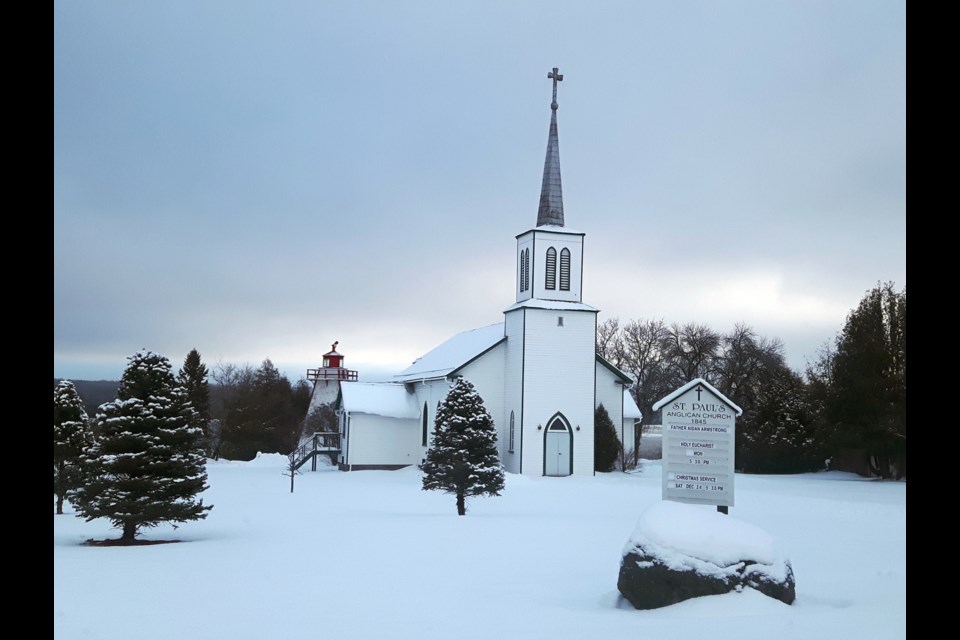André Perrin snapped of St. Paul's Anglican Church in Manitowaning on Manitoulin Island "in a snowy wonderland."