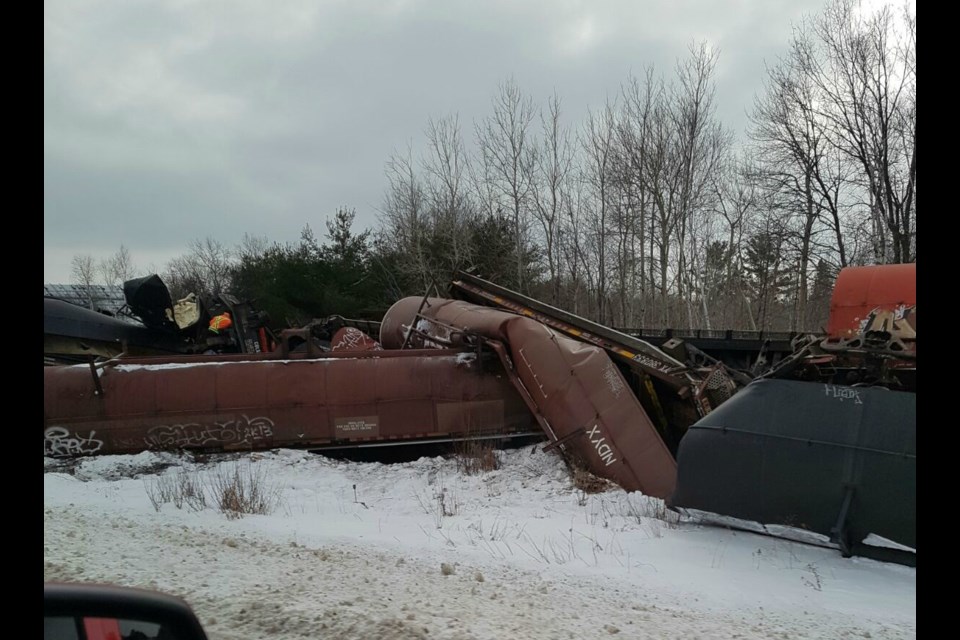 A train derailment, which occurred Sunday night, seen this morning near Blind River, Ont. SUBMITTED PHOTO