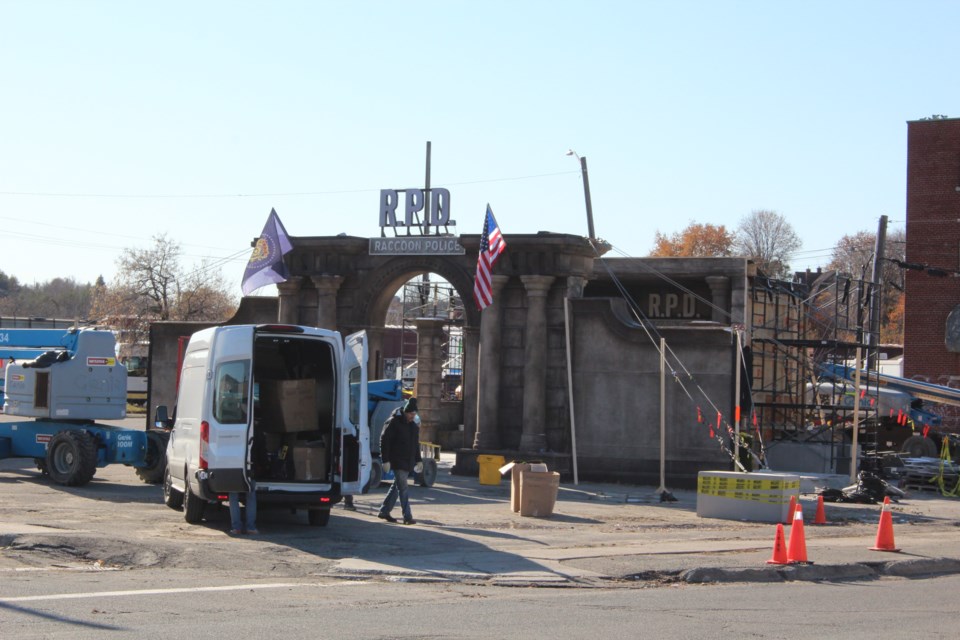 Crews built the Raccoon Police Department in the parking lot behind The Ledo Hotel on Van Horne Street. (Heidi Ulrichsen/Sudbury.com) 
