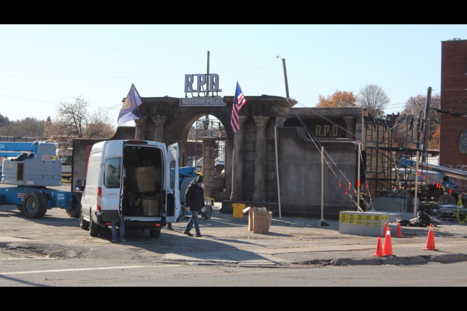 Film crews built the Raccoon Police Department in the parking lot behind The Ledo Hotel on Van Horne Street in 2020 for the production of the movie “Resident Evil: Welcome to Raccoon City,” which recently opened in theatres. (Heidi Ulrichsen/Sudbury.com)