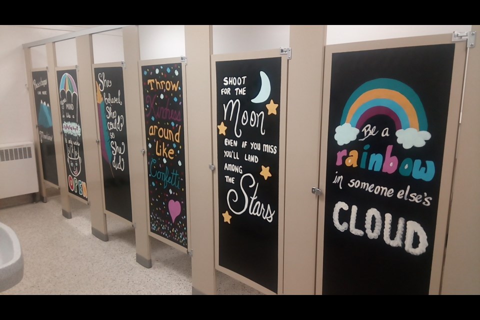 The bathrooms at St. Charles Catholic Elementary School in Chelmsford are now works of art. (Supplied)