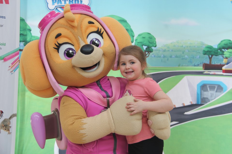 Kayleigh Sloan, 4, poses with her favourite 'Paw Patrol' character, Skye, at the New Sudbury Centre March 17. Kayleigh tells us that she loves Skye because she dresses in pink, and that's her favourite colour. (Heidi Ulrichsen/Sudbury.com)
