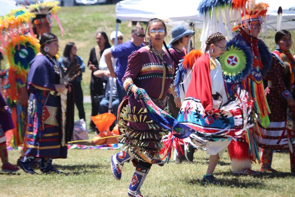 The sounds of drums and song echoed around Bell Park as National Indigenous Peoples' Day celebrations kicked off Thursday afternoon. (Matt Durnan/Sudbury.com)
