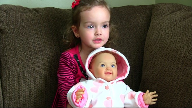 There's a realistic-looking Ashton-Drake Galleries doll that looks just like Savana Blanchette of Val Caron, now aged three. Screen capture