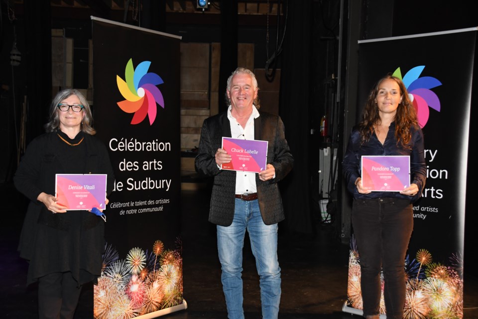 Winners of the 2020 Excellence in the Arts award this year are (from left) Denise Vitali of the Sudbury School of Dance, singer-songwriter Chuck Labelle and entertainer/entrepreneur and educator Pandora Topp. (Supplied)