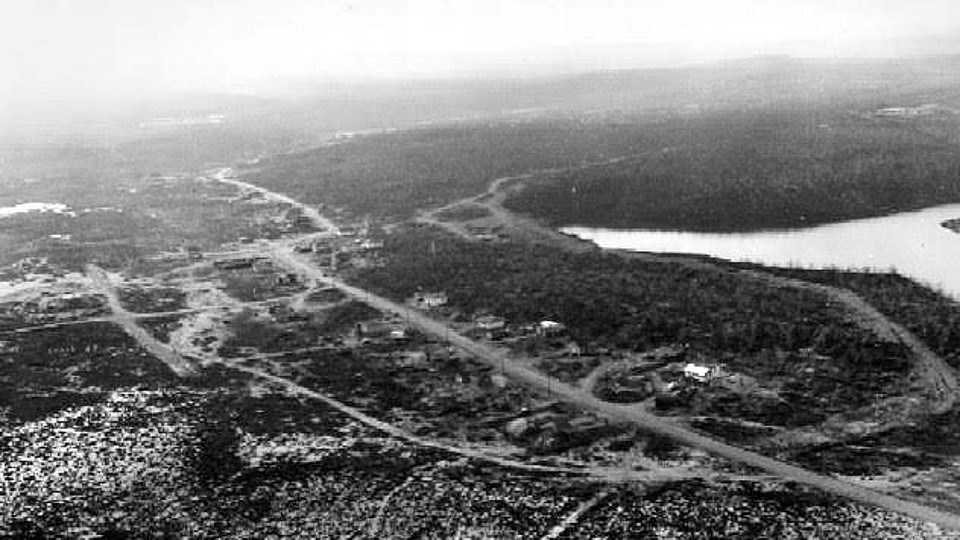 Aerial view of Happy Valley near Falconbridge. Happy Valley's death raised awareness of the dangers of sulphur emissions in the Sudbury area.