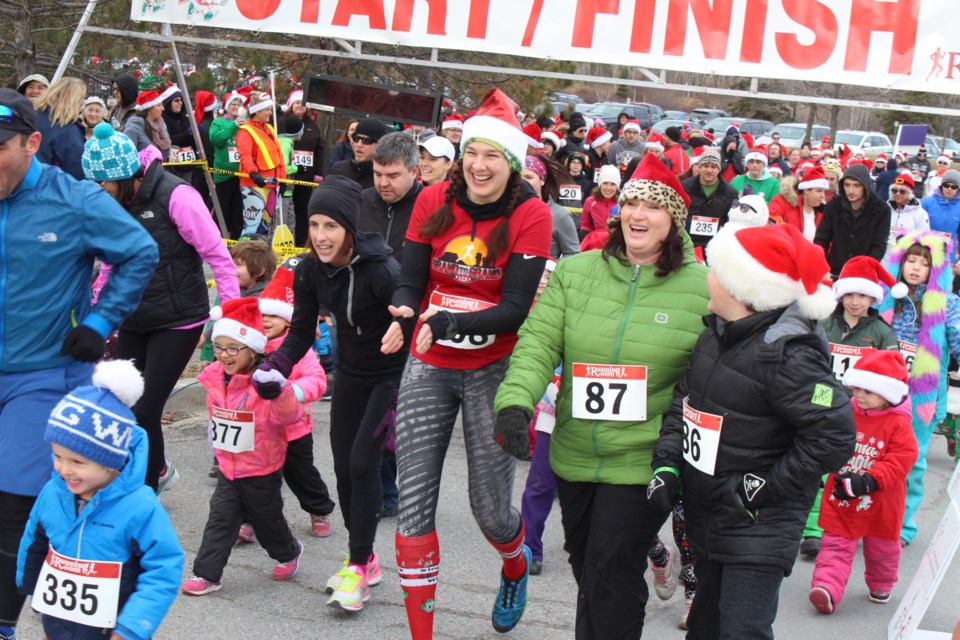 Close to 400 people came out for the eighth annual Santa Shuffle in Sudbury Saturday morning. The event raises funds and awareness for the Salvation Army. Photo by Jonathan Migneault.
