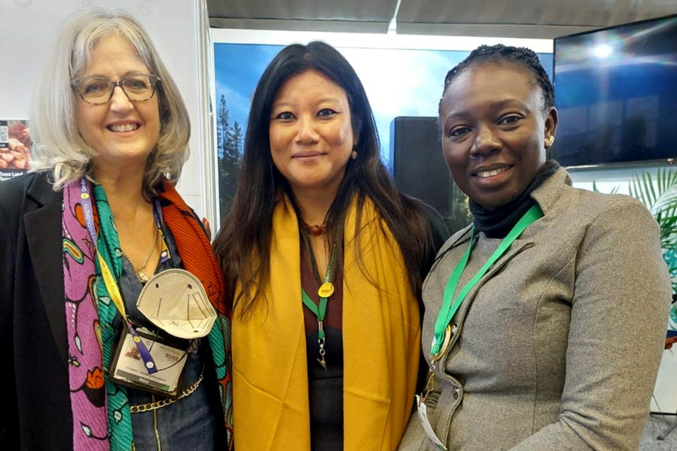 Cathy Orlando (left) with Mrinalini Rai, Director of Women 4 Biodiversity and UN CBD Women’s Caucus co-coordinator and Gloria Bulus ( Citizens' Climate International leader from Kaduna, Nigeria).