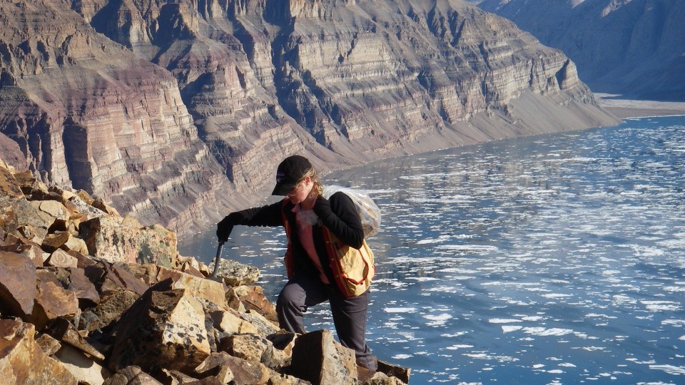 Dr. Elizabeth Turner conducting research in the field on northern Baffin Island, Nunavut.