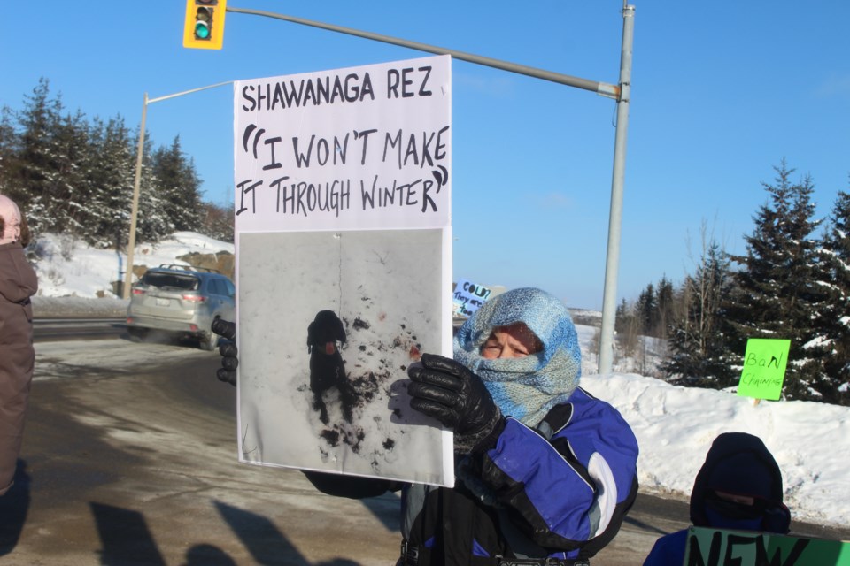 Members of the Animal Justice Sudbury and Area group protested outside of the local SPCA branch Jan. 5. (Heather Green-Oliver/Sudbury.com)