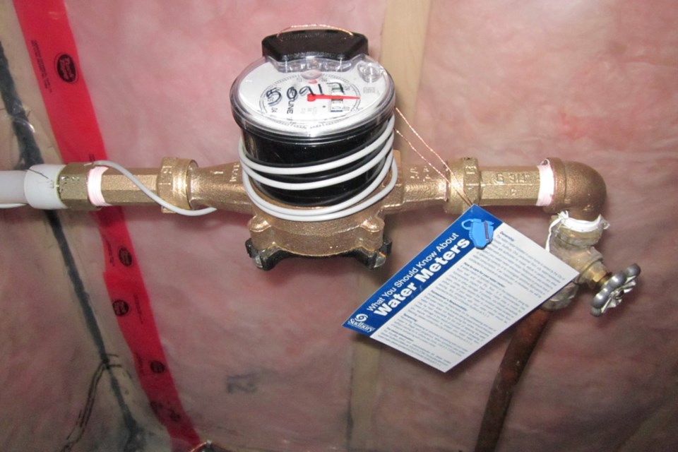 A new water meter is seen in a Greater Sudbury residence, affixed with the electronics required to link it with a transmitter that allows near real-time water use data to be available to both the citizen and City of Greater Sudbury staff online.