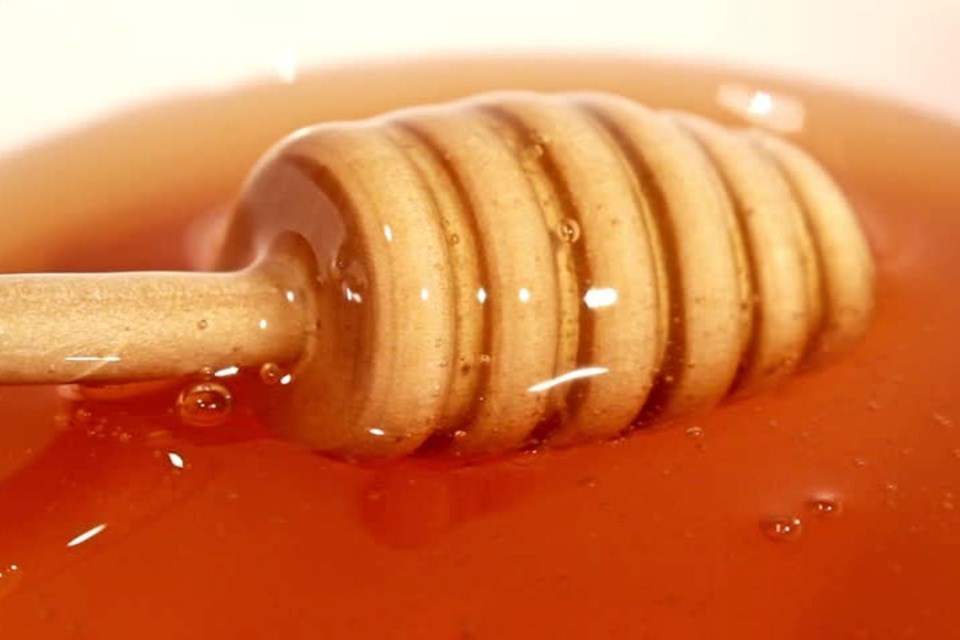 Golden in colour, the honey produced by Adelle Larmour-DeLong’s Off The Bee’tn Path is from bees that forage on wildflowers for the most part on her property in Wahnapitae, southeast of Sudbury.