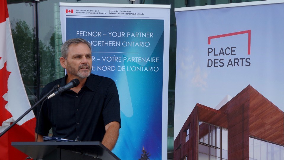 Léo Therrien, the executive director of Place des Arts, speaks during an Aug. 5 FedNor funding announcement.