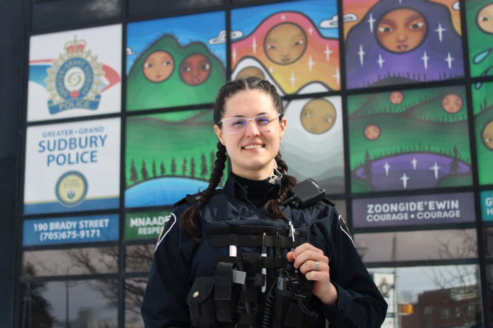 Greater Sudbury Police Service Const. Anik Dennie is seen outside of the downtown police station. She was named Rookie of the Year by Blue Line Magazine. 