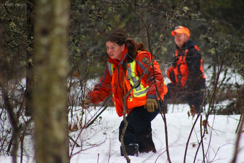 Greater Sudbury Police and North Shore Search and Rescue volunteers participate in a training exercise on April 7.