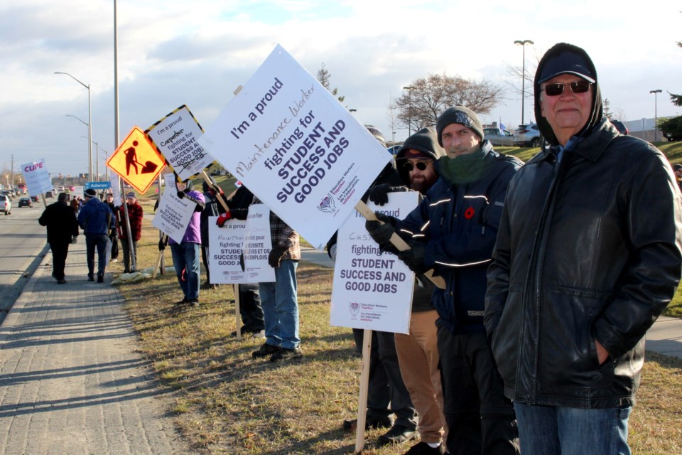 More than 100 CUPE education workers in Sudbury were out protesting near the corner of The Kingsway and Barrydowne Road on Monday, Nov. 7 as they joined colleagues across Ontario in a walkout that began on Friday. 