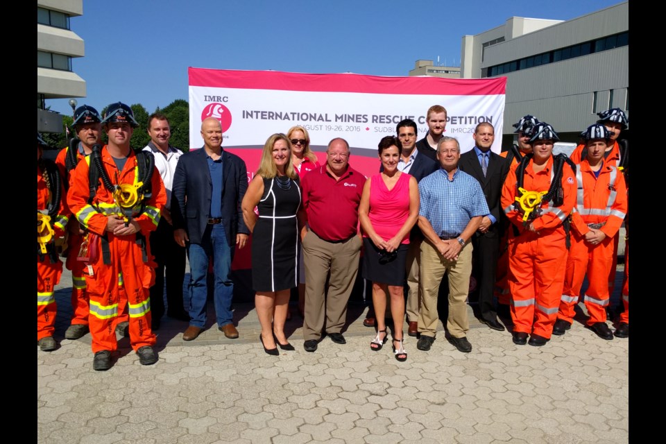 Representatives with the city of Greater Sudbury and various local mining companies welcomed Mayor Brian Bigger's official proclamation of Mine Rescue Month in Sudbury ahead of the  2016 International Mines Rescue Competition. Photo by Jonathan Migneault.
