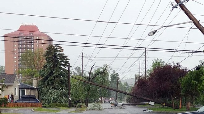 The powerful storm that swept across Greater Sudbury on July 9 brought with it a downburst, powerful localized winds that downed trees and power lines in a swatch across New Sudbury. (Supplied)
