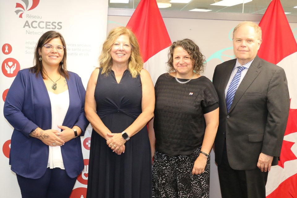 A federal funding announcement for Réseau ACCESS Network in Sudbury was announced Wednesday. Among those who took part in the event were, left to right, Réseau peer engagement director Kaela Pelland, Sudbury MP Viviane Lapointe, Réseau executive director Heidi Eisenhauer and Réseau Board president Dr. Kevin McCormick.